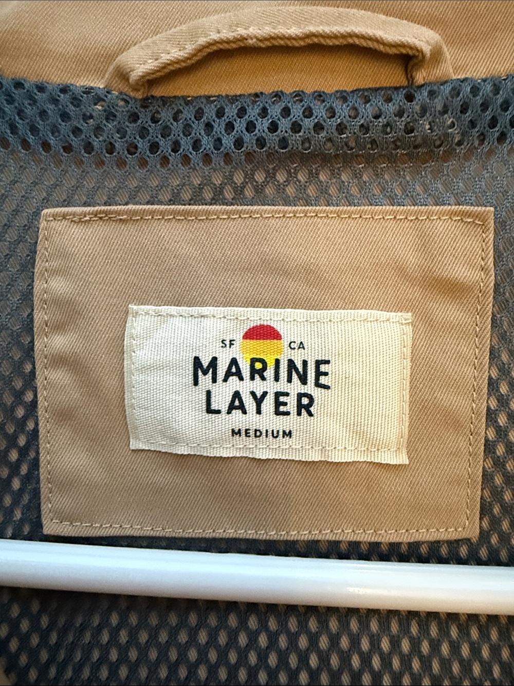 Marine Layer Lightweight Tan Windbreaker with Multi-Stripe Chest - Picture 3 of 7